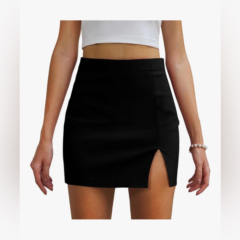 Black Mini Skirt High Waisted Y2K Bodycon Slit Stretchy Short Sexy Skirts